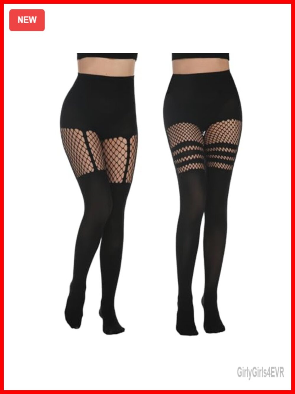 Women's Mock Thigh High Fishnet Tights Suspender Pantyhose 2 Pairs